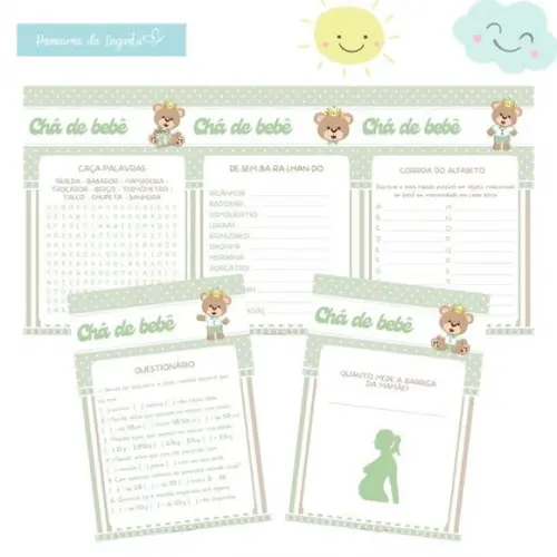 Kit Brincadeiras Chá de Bebê Ursinho Príncipe c/ Nome (pdf)