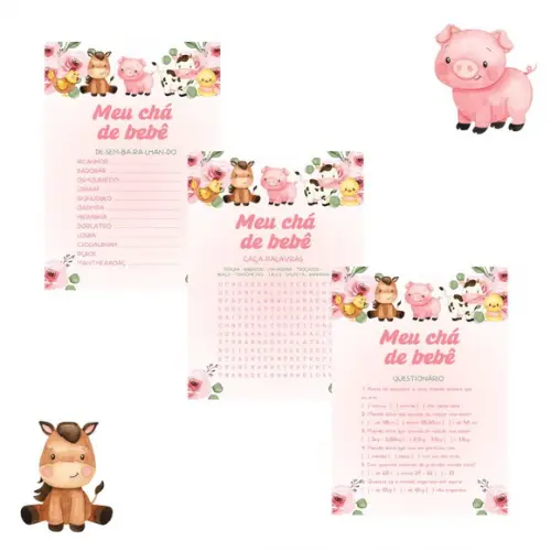 Kit Brincadeiras Chá de Bebê Fazendinha Aquarela (pdf)
