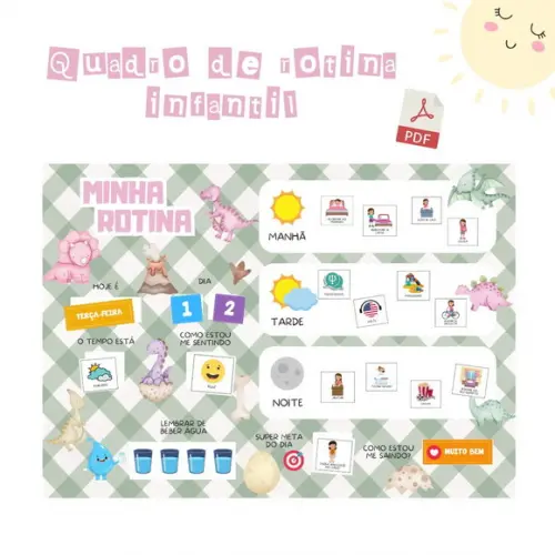 Quadro Rotina Infantil Dino Candy (digital Pdf)