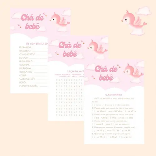 Kit Brincadeiras Chá de Bebê Passarinho 2 (rosa) (pdf)
