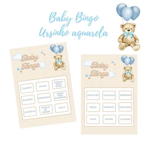 Baby Bingo Ursinho Aquarela (azul) - 50 Cartelas pdf