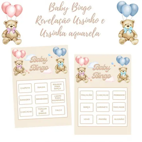 Baby Bingo Revelação Ursinhos Aquarela - 50 Cartelas pdf
