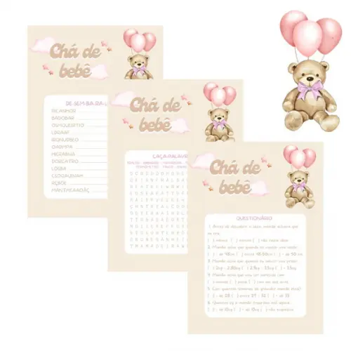 Kit Brincadeiras Chá de Bebê Ursinha Aquarela (rosa) (pdf)
