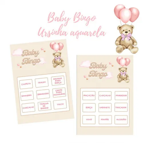 Baby Bingo Ursinha Aquarela (rosa) - 50 Cartelas pdf