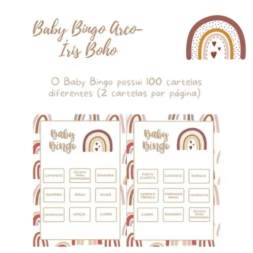 Baby Bingo Arco-íris Boho 3 - 100 Cartelas pdf