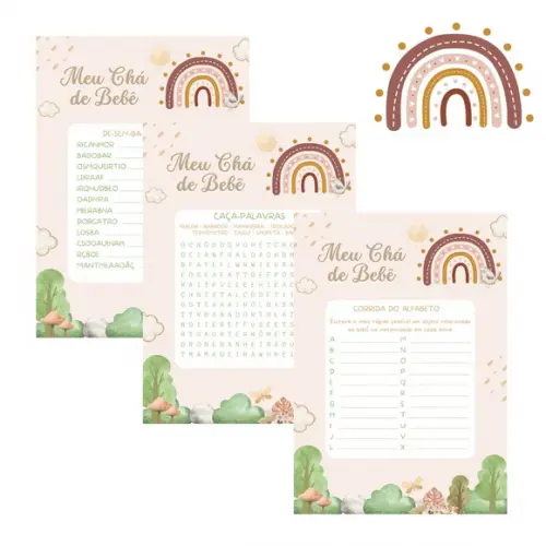 Kit Brincadeiras Chá de Bebê Arco-íris Boho (pdf)