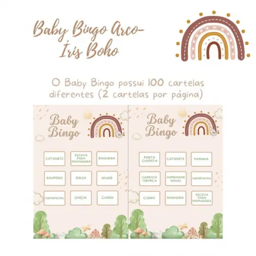 Baby Bingo Arco-íris Boho - 100 Cartelas pdf