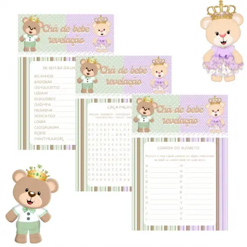 Kit Brincadeiras Chá Revelação Ursinho Príncipe e Princesa