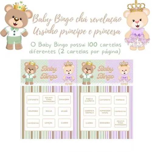 Baby Bingo Ursinho Príncipe e Princesa 100 Cartelas
