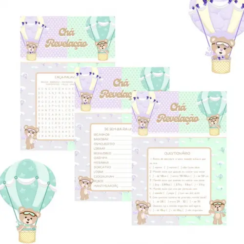 Kit Brincadeiras Chá de Bebê Revelação Ursinhos Baloeiros