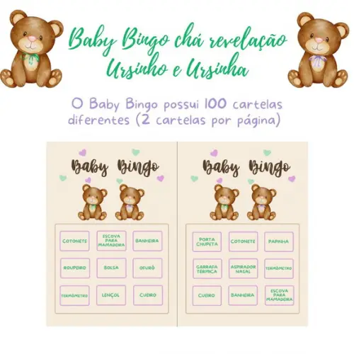 Baby Bingo Revelação Ursinho e Ursinha - 100 Cartelas pdf