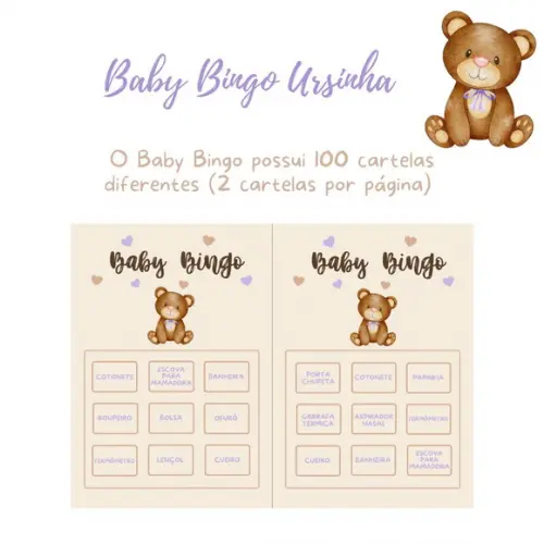 Baby Bingo Ursinha (lilás) - 100 Cartelas pdf