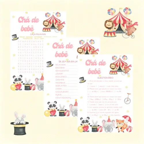 Kit Brincadeiras Chá de Bebê - Circo Rosa