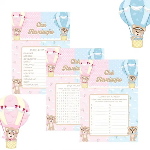 Kit Brincadeiras Chá de Bebê Revelação Ursinhos Baloeiros