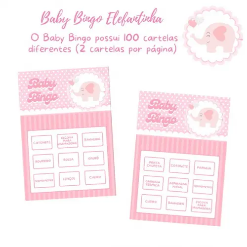 Baby Bingo Elefantinho (rosa) (100 Cartelas) - pdf