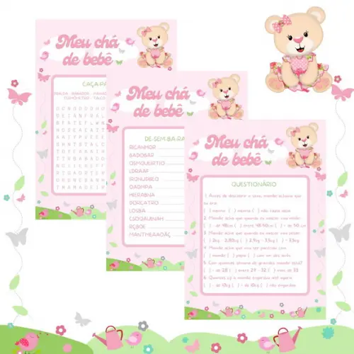 Kit Brincadeiras Chá de Bebê - Ursinha Jardim