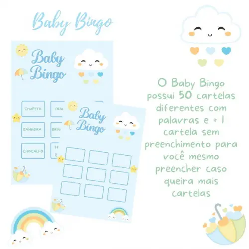 Baby Bingo Chuva de Amor (azul) 50 Cartelas (pdf)