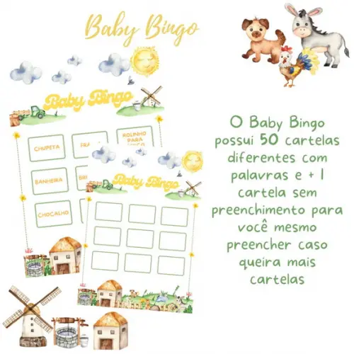 Baby Bingo Fazendinha - Amarelo (50 Cartelas) - pdf
