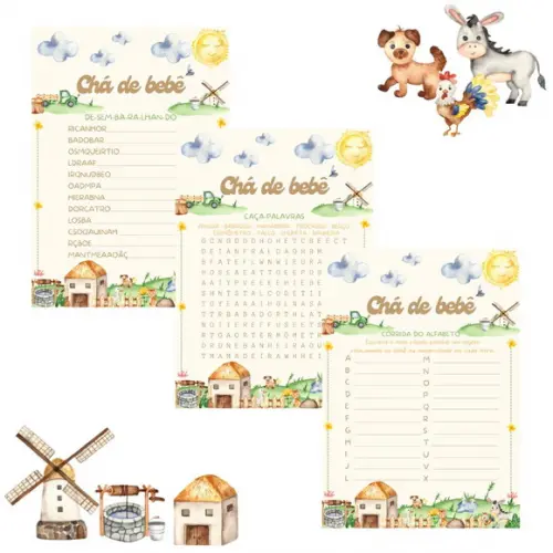 Kit Brincadeiras Chá de Bebê - Fazendinha (pdf)