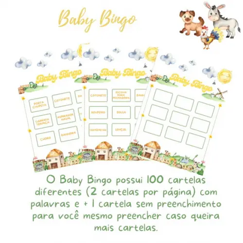 Baby Bingo Fazendinha - Amarelo (100 Cartelas) - pdf