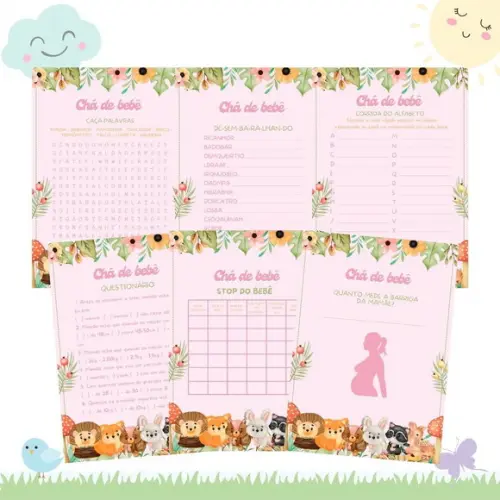 Kit Brincadeiras Chá de Bebê Bosque (rosa) (pdf)