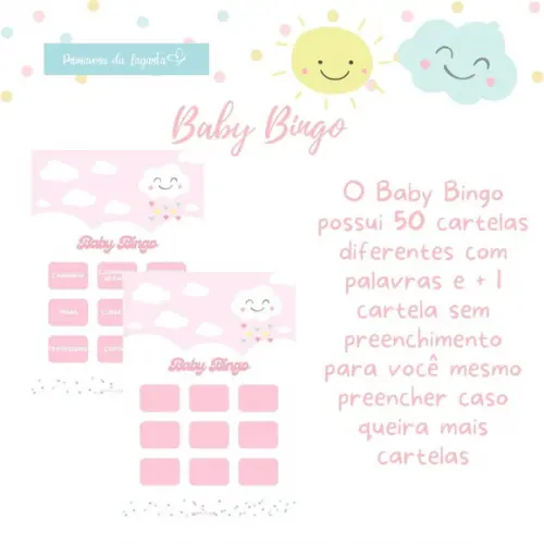 Baby Bingo Chuva de Amor Rosa 50 Cartelas (digital Pdf)