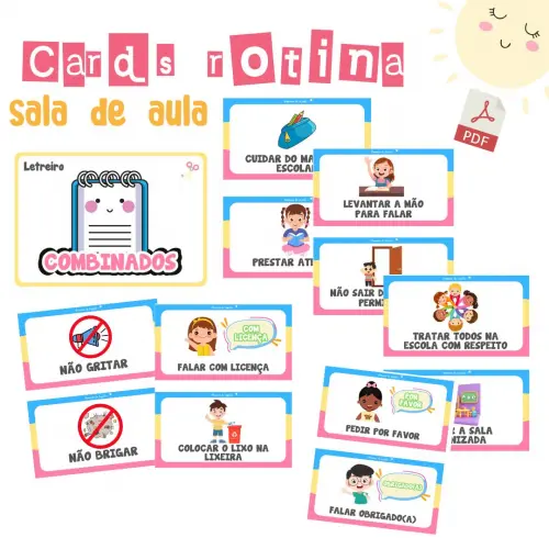 Kit Sala de Aula - Cards Rotina e Combinados (pdf)