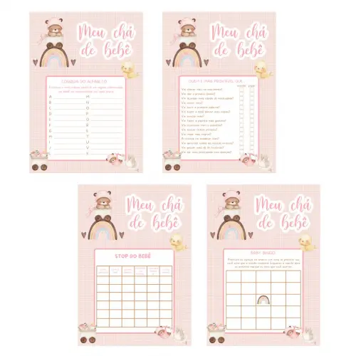 Kit Brincadeiras Chá de Bebê Ursinha Arco-íris -pdf