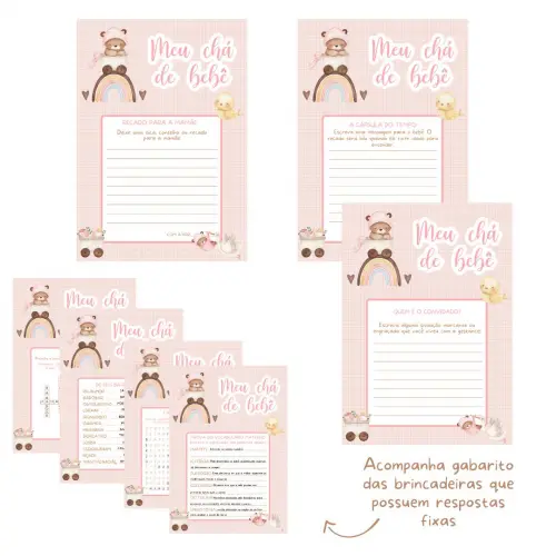 Kit Brincadeiras Chá de Bebê Ursinha Arco-íris -pdf