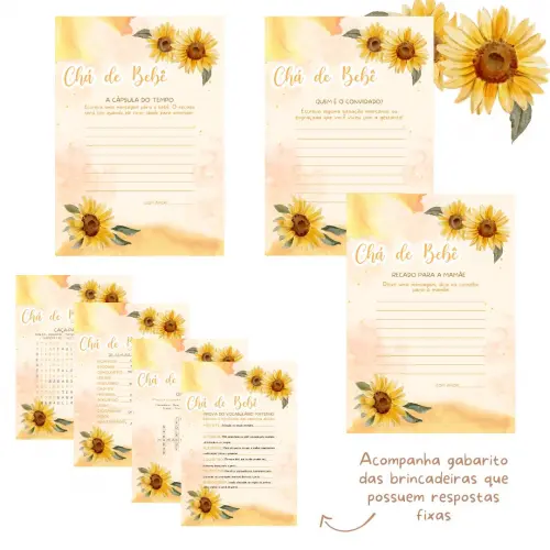 Kit Brincadeiras Chá de Bebê Girassol -pdf
