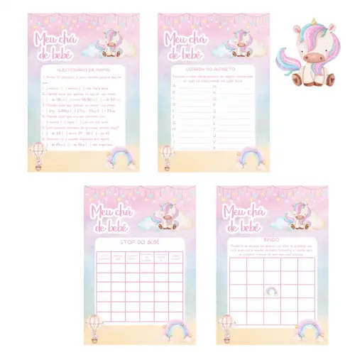 Kit Brincadeiras Chá de Bebê Unicórnio -pdf
