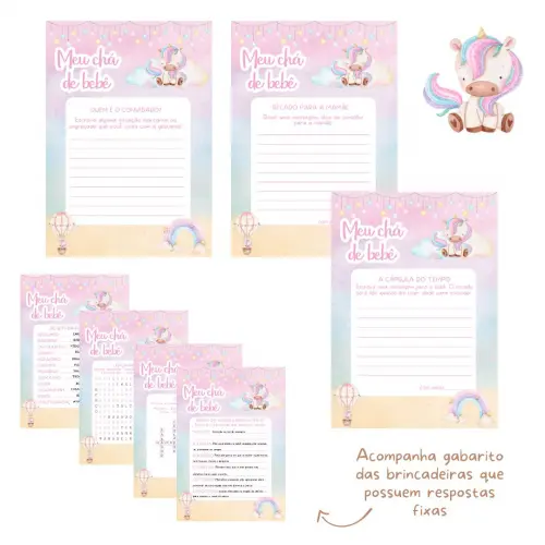 Kit Brincadeiras Chá de Bebê Unicórnio -pdf
