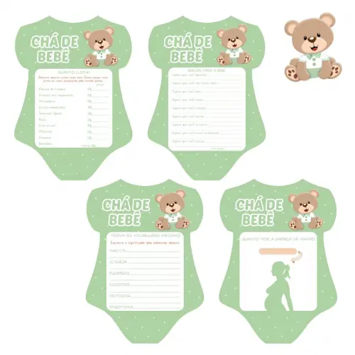 Kit Brincadeiras Chá de Bebê Ursinho Body (verde) -pdf
