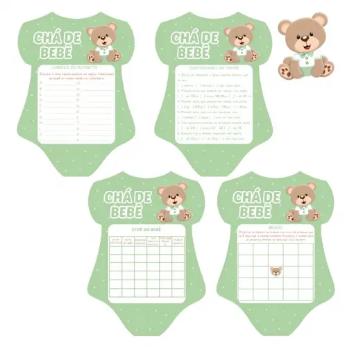 Kit Brincadeiras Chá de Bebê Ursinho Body (verde) -pdf