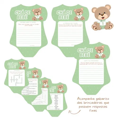 Kit Brincadeiras Chá de Bebê Ursinho Body (verde) -pdf