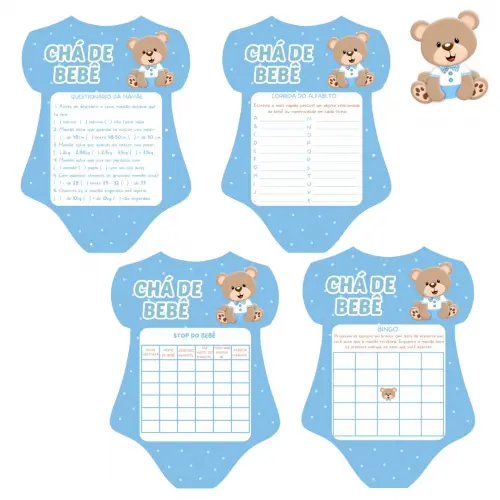 Kit Brincadeiras Chá de Bebê Ursinho Body Azul Claro -pdf