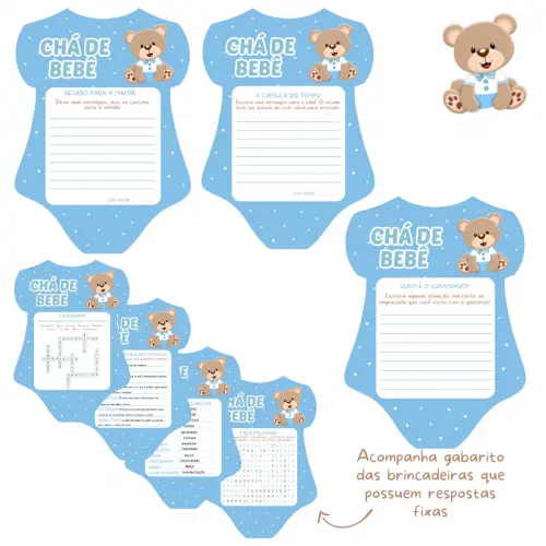 Kit Brincadeiras Chá de Bebê Ursinho Body Azul Claro -pdf