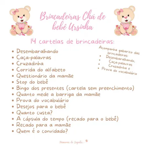 Kit Brincadeiras Chá de Bebê Ursinha Body -pdf