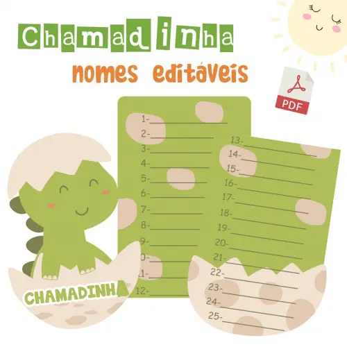 Painel Chamadinha - Dinossauro (arquivo pdf Editável)