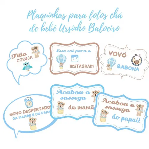 Kit Plaquinhas Chá de Bebê Ursinho Baloeiro (arquivo Pdf)