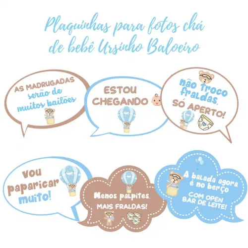 Kit Plaquinhas Chá de Bebê Ursinho Baloeiro (arquivo Pdf)