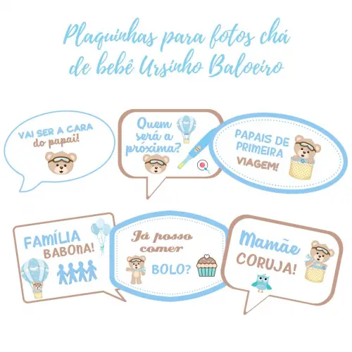 Kit Plaquinhas Chá de Bebê Ursinho Baloeiro (arquivo Pdf)