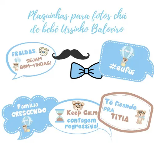 Kit Plaquinhas Chá de Bebê Ursinho Baloeiro (arquivo Pdf)
