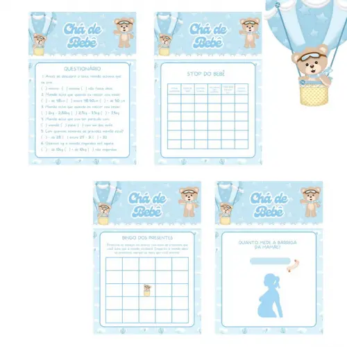 Kit Brincadeiras Chá de Bebê Ursinho Baloeiro (azul) (pdf)