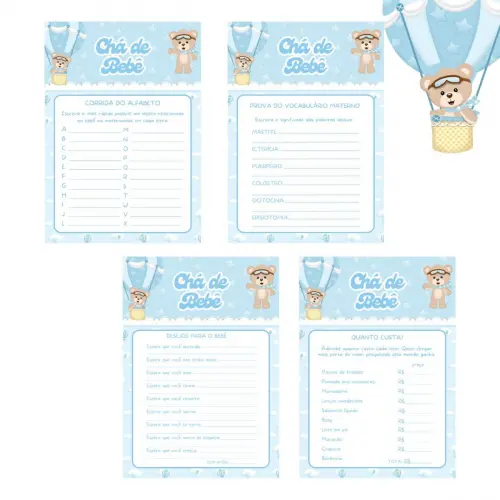 Kit Brincadeiras Chá de Bebê Ursinho Baloeiro (azul) (pdf)
