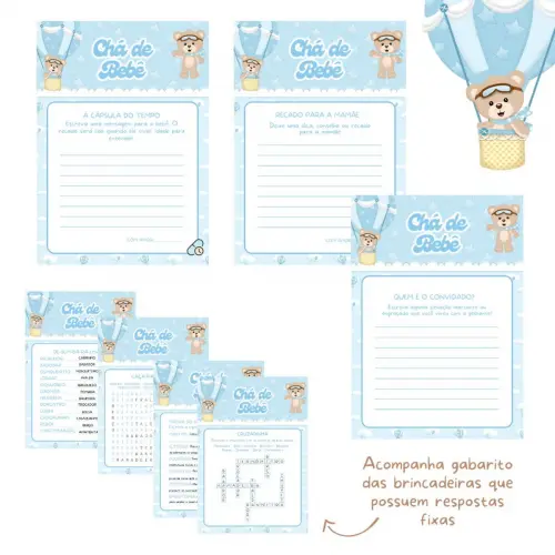 Kit Brincadeiras Chá de Bebê Ursinho Baloeiro (azul) (pdf)