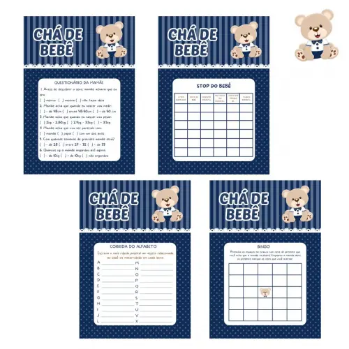 Kit Brincadeiras Chá de Bebê Ursinho (azul Marinho) -pdf
