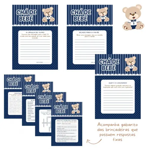 Kit Brincadeiras Chá de Bebê Ursinho (azul Marinho) -pdf