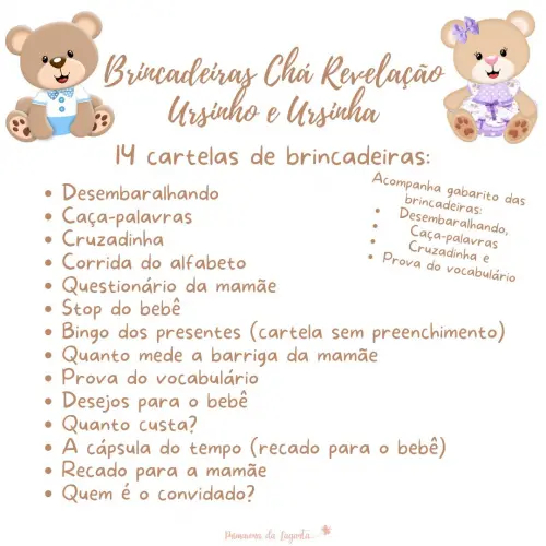 Kit Brincadeiras Chá Revelação Ursinho e Ursinha -pdf