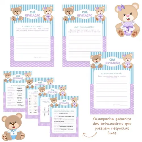 Kit Brincadeiras Chá Revelação Ursinho e Ursinha -pdf